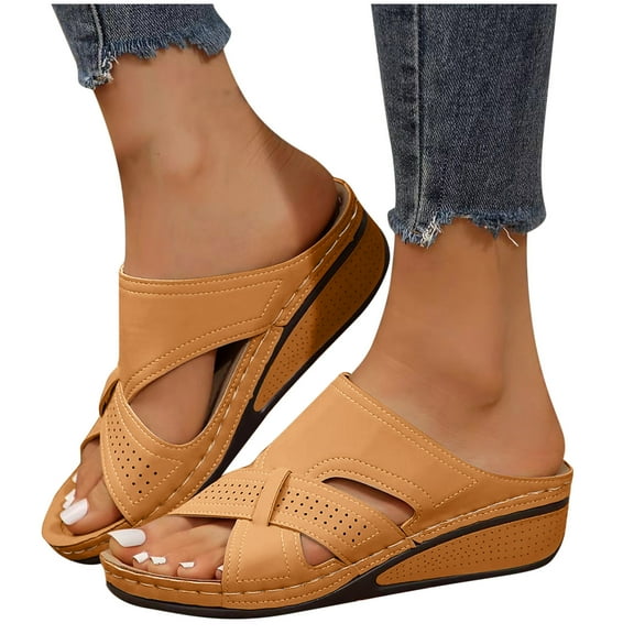 Kmdttou Shoes for Women Sandals Flat Arch-support Sandals Shoes Beach Orthopedic Sandals Summer Non-Slip Causal Slippers on Clearance(Size:35-43)