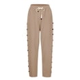 thumbnail image 5 of EDFBUYKRS Female Women Pants Casual Linen Pants Women Tall Long Women's Solid Color Elastic Waist Loose Side Buckle Decoration with Pockets At The Back Versatile Cropped Casual Pants M, 5 of 8