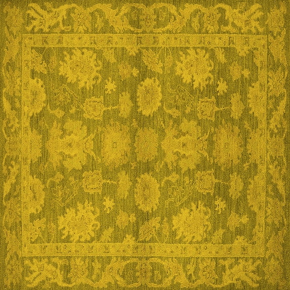 Ahgly Company Machine Washable Indoor Square Oriental Yellow Industrial Area Rugs, 4' Square