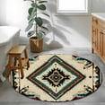 thumbnail image 4 of 3.3Ft Round Rug, Boho Red Teal Brown Non-Skid Rubber Backing Large Area Rugs - Living Room Bedroom Home Office, Southwestern Vintage Geometric Indoor Floor Mat Carpets Washable Rug, 4 of 9
