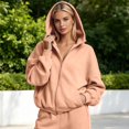 thumbnail image 2 of ZHOGXU Soft Womens Zip Up Hoodie Sweatshirt Solid Color Long Sleeve Tops Relaxed Fit Ribbed Cuffs With Pocket Workout Activities, 2 of 6
