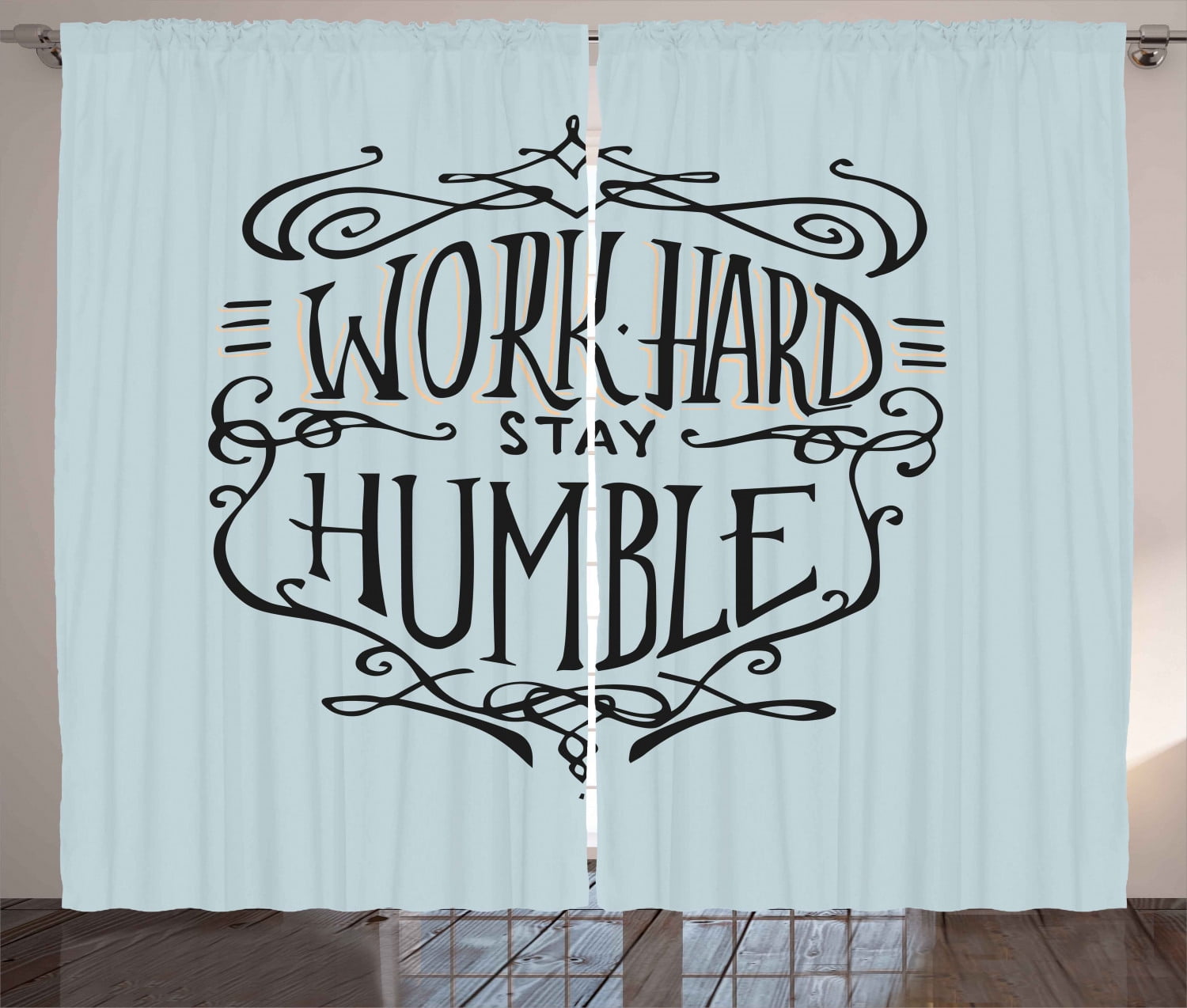 Modern Curtains 2 Panels Set, Work Hard Stay Humble Motivational Quote