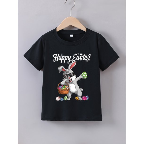 Camiseta de verano de manga corta con estampado de conejito de Pascua para niño