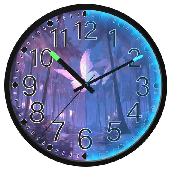 Ryvnso Butterfly Palm Tree Night 12 Inch Night Light Wall Clock Silent Battery Operated Luminous Clocks