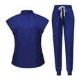 thumbnail image 1 of Conjunto de uniforme médico femenino con top y pantalón deportivo para spa, salón de belleza y tienda de mascotas. Azul oscuro, 1 of 9