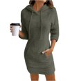 thumbnail image 2 of Women's Hoodie Dress Sweatshirt Dress Long Sleeve Pullover Hooded Plush Fleece with Drawstring Pocket for Winter Loungewear,Army Green,L, 2 of 7