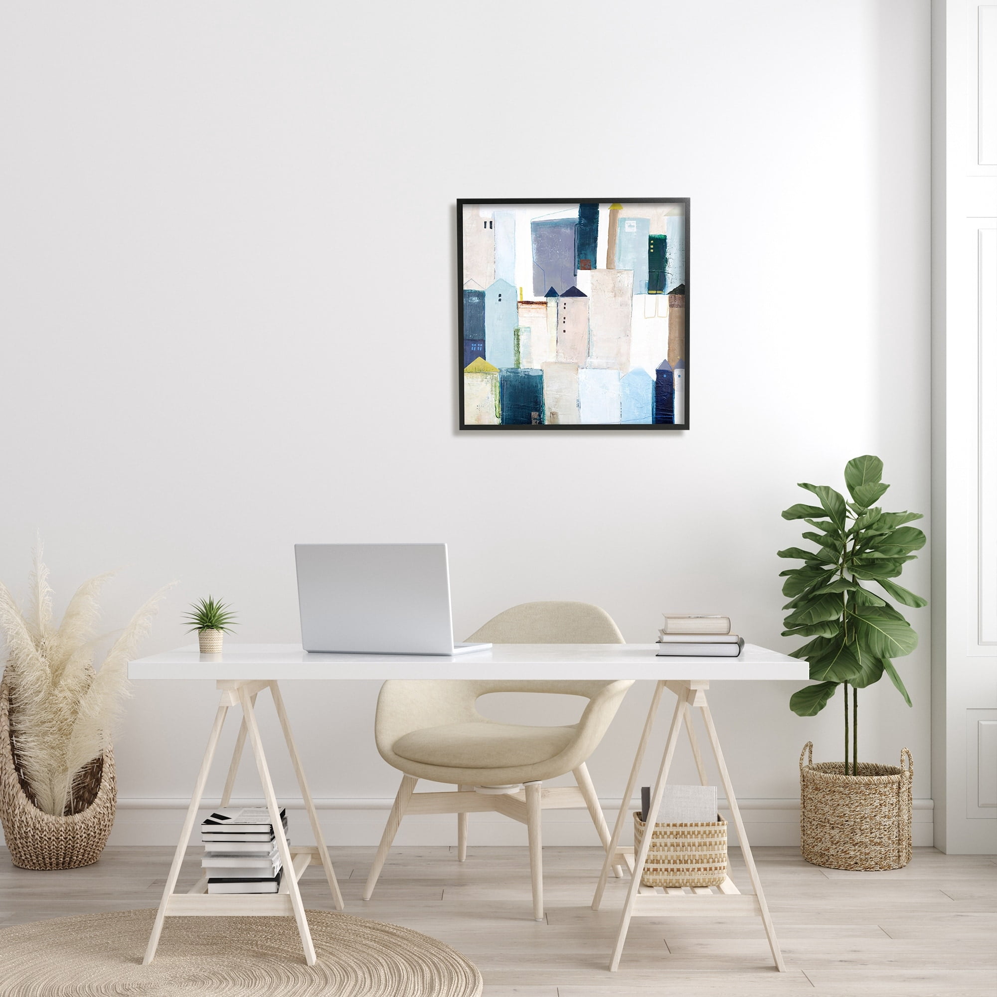 Stupell Industries Urban City Street Abstract Landscape Painting Blue Beige, 24 x 24, Design by Design Fabrikken