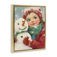 thumbnail image 2 of Stupell Industries Cottage Christmas Girl & Snowman Embrace Gold Floating Frame Canvas Art, 17 x 21, by The Prints Vibe, 2 of 8