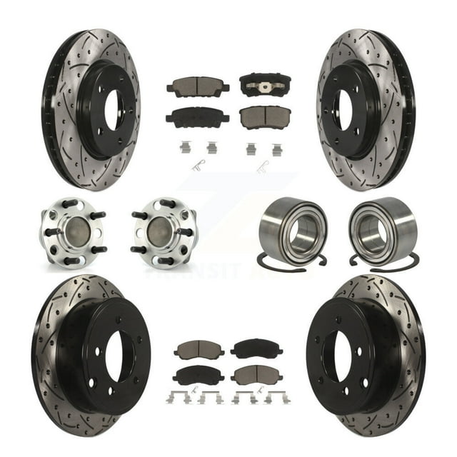Transit Auto Front Rear Hub Bearings Assembly Coated Disc Brake Rotors and Ceramic Pads Kit (10Pc) for Car Dodge Caliber with 276mm Diameter Rotor - Left Right Side (Driver Passenger) KBB-117512