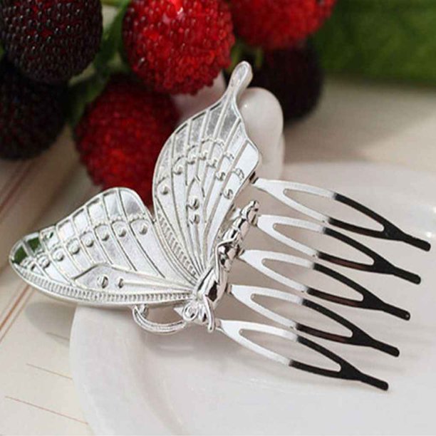 Guardurnaity Exquisitos peines de aleación para el cabello, accesorios para el cabello para mujer, peines dorados de mariposa, Metal dorado Accesorio para el cabello Plata