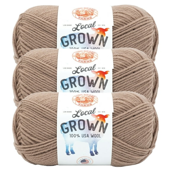 Lion Brand Yarn Local Grown Hickory Medium Wool Yarn 3 Pack