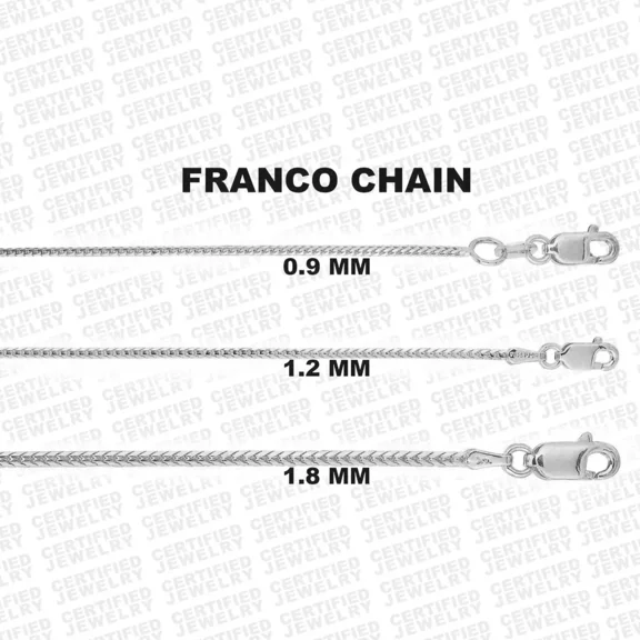 14K Solid White Gold Franco Chain Necklace, 16" - 24" Inch, 0.9mm 1.2mm 1.8mm,