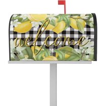 Summer Lemon Magnetic Mailbox Covers 18" X 21", Yellow Fruit Green Leaves Plant Mailbox Wraps Standard Size Buffalo Plaid Post Letter Box Cover for Garden Yard Home Patio Decor