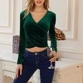 thumbnail image 2 of IROINNID Womens Long Sleeve Crop Tops Pullover Short Irregular Tops Blouse,Green, 2 of 9