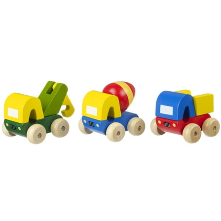 Orange Tree Toys: First Trucks - 3 Wooden Push Car Toys, Colorful, Cement Mixer, Dumper & Pickup Truck, FSC Certified, Toddler & Kids Ages 1 