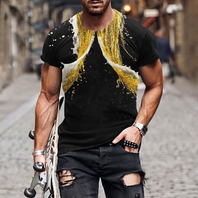 Styesk T-Shirts pour Hommes Nouvelle Mode T-shirt pour Hommes Impression 3D Bière Indéterminable Manches Courtes Col Rond T-shirt Décontracté Haut de Sport Blouses