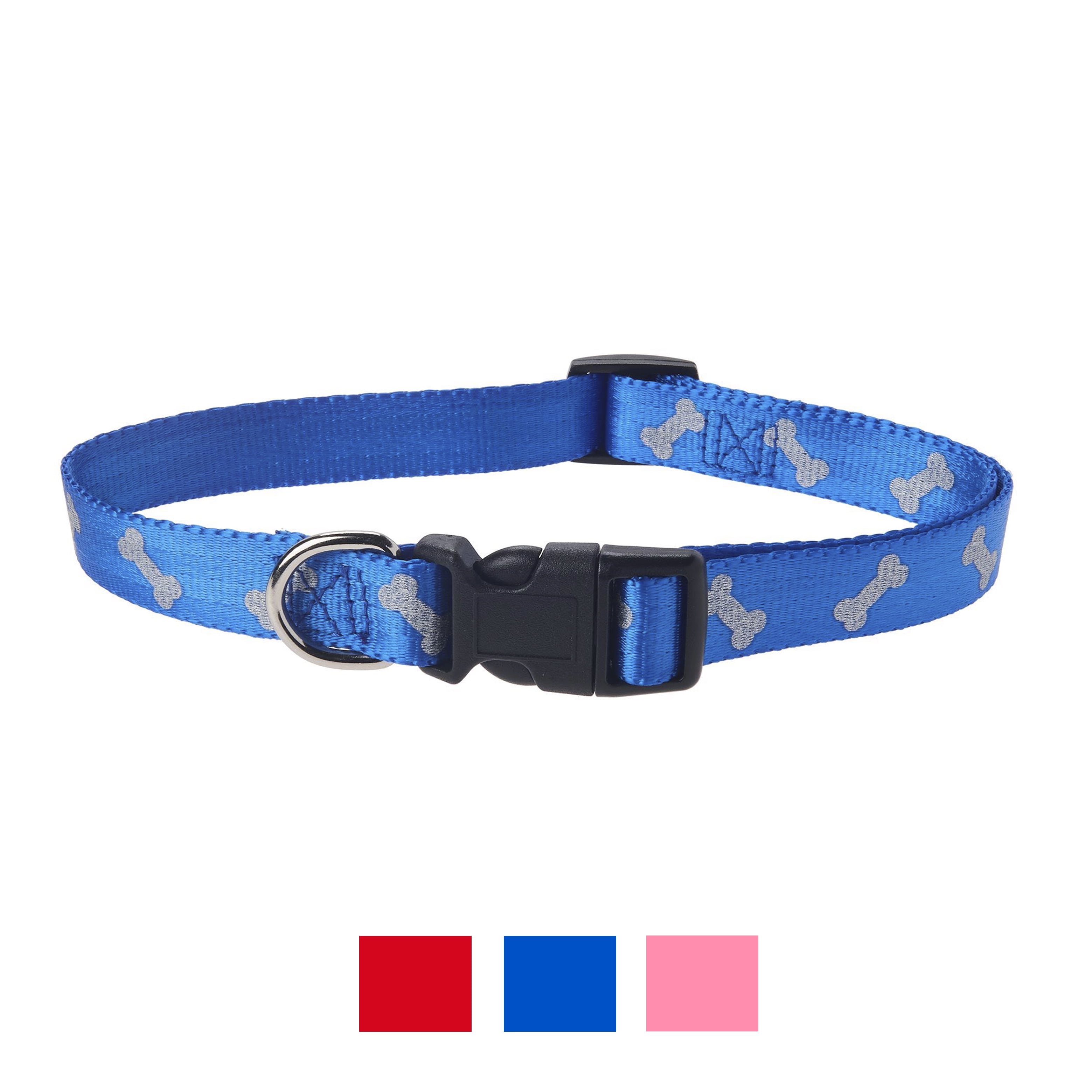 Vibrant Life Reflective Dog Collar, Blue Bones, Medium