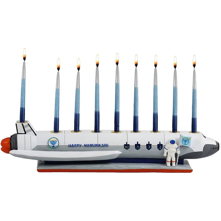 Zion Judaica Spaceship Kids Menorah, Hand Painted Polyresin photo 7