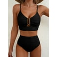 thumbnail image 4 of Eytino Swimsuit Sets Womens High Waisted Bikini Sets Tummy Control Swim Suits Textured Ruched V Neck Cutout Two Piece Bathing Suit Swimwear Black S-2XL, 4 of 12