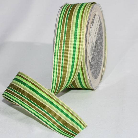 The Ribbon People Green and White French Striped Craft Ribbon 1.5" x 33 Yards