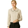 thumbnail image 1 of INSPIRE CHIC Women's Sweet Ruffle Peter Pan Collar Button Up Work Shirts, 1 of 6