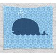 thumbnail image 1 of Whale Decor Tapestry, Little Whale Water on Top with Art Deco Wavy Like Patterned Background for Kids Room, Wall Hanging for Bedroom Living Room Dorm Decor, 80W X 60L Inches, Blue, by Ambesonne, 1 of 2