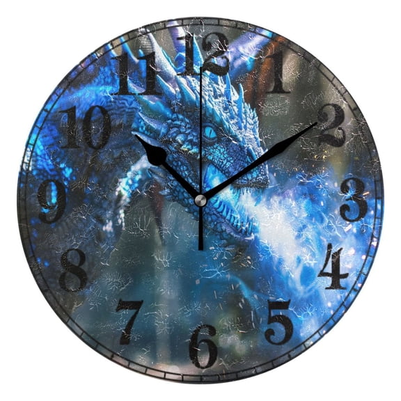 A Dragon with Flames Silent Wall Clock 10" Non-Ticking Battery Clock