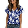 thumbnail image 6 of JTZGDY Womens T Shirts Cute Boho Floral Printed Short Sleeve Summer Graphic Tshirt Tops Trendy V Neck Loose Fit Casual Tunic Blouse Blue#03 XL, 6 of 8