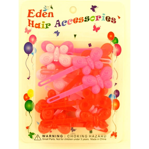 Eden Children's Self Hinge Butterfly Hair Barrettes, Pink & Red, 18 Ct