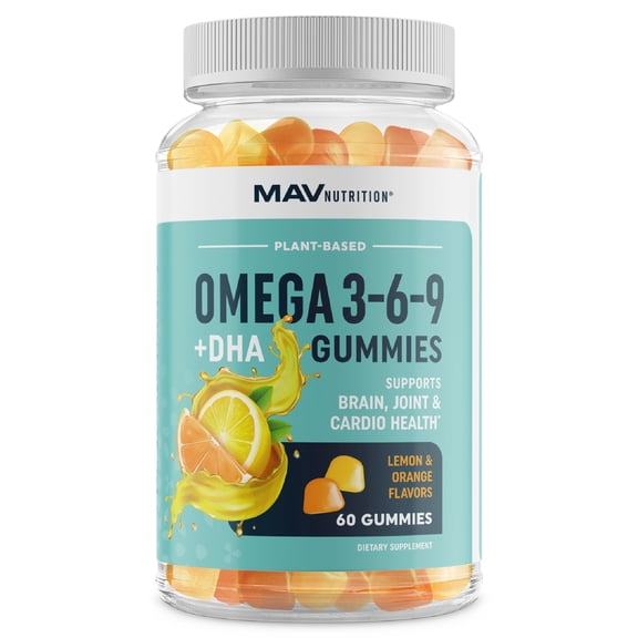Omega 3 6 9 DHA Gummies | Plant-Based Triple Omegas From Algae & Chia Seed Oil | With 50mg of DHA | Essential Fatty Acid Supplements for Adults | 60 Ct