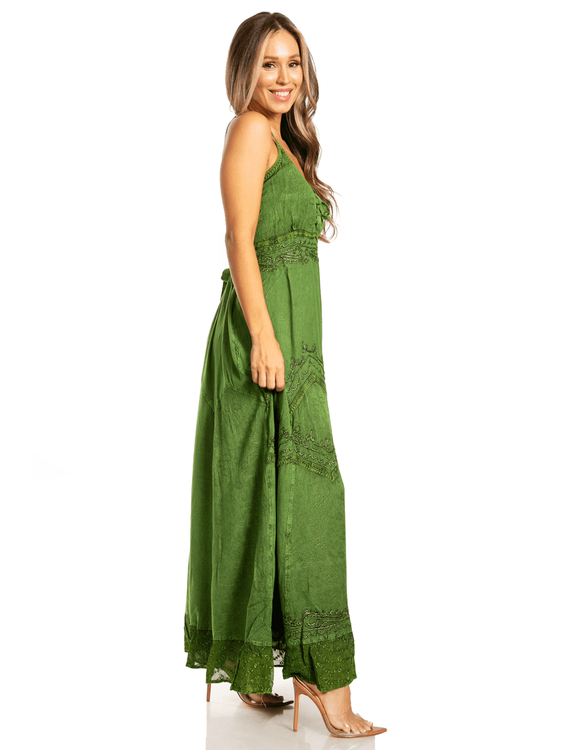 Sakkas Stonewashed Rayon Embroidered Adjustable Spaghetti Straps Long Dress - Green - S/M - Walmart.com Sakkas Stonewashed Rayon Embroidered Adjustable Spaghetti Straps Long Dress - Green - S/M - Walmart.com