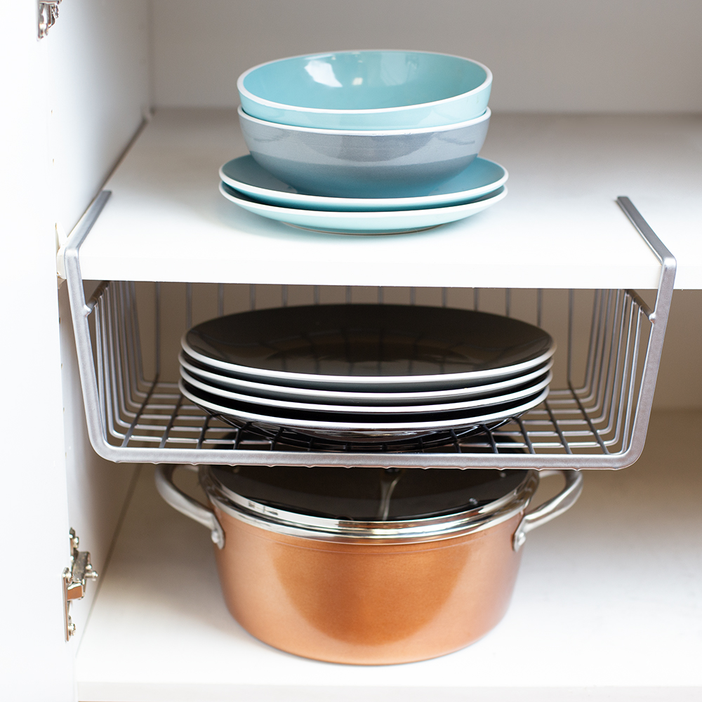 Large Under Shelf Vinyl Coated Steel Basket, Silver