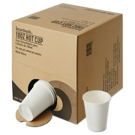 Fits 10 Ounce Cups - Boardwalk Convenience Pack Paper Hot Cups, 10 oz, White, 261/Carton -BWKWHT10HCUPOP