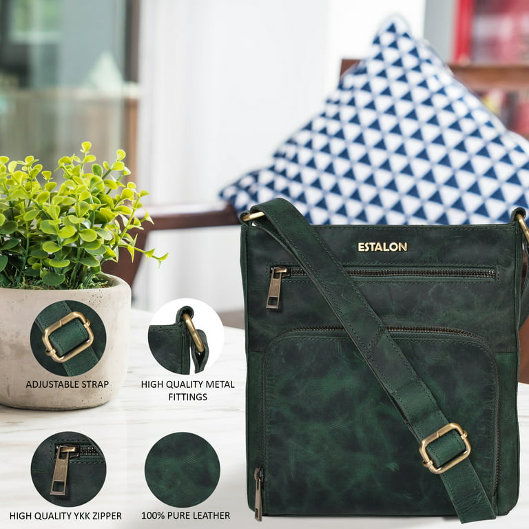 Estalon Crossbody Bags for Women - Real Leather Small Vintage Adjustable  Shoulder Bag (Moss)
