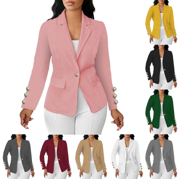 Business Casual Open Front Suit Jacket Blazers for Women Women's Casual Sleeve Button-Up Long-Sleeved Patchwork Blazer Khaki L