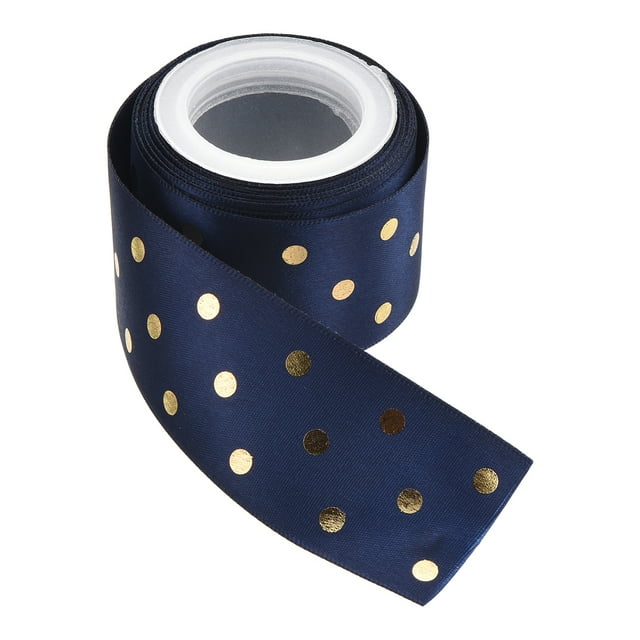 Unique Bargains Grosgrain Ribbons 5 Yards 1-1/2 Inch Deep Blue with Gold Dots Ribbon Bow Decoration for Crafts Gift DIY