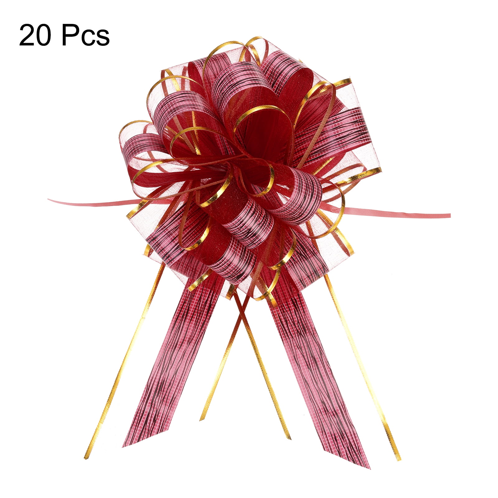 20pcs 8 Inch Large Pull Bow Gift Wrapping Bows Ribbon Organza Wine Red for Wedding Presents Christmas Party