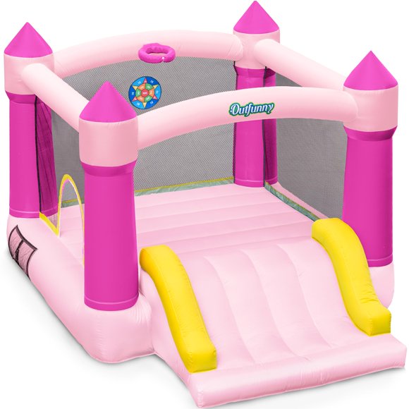 Bounce House Outfunny con tobogán para niños de 3 a 12 años, color rosa