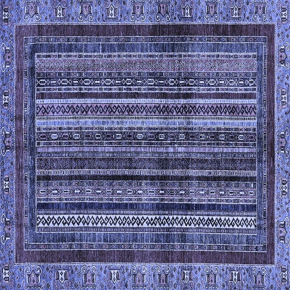 Ahgly Company Machine Washable Indoor Square Abstract Blue Modern Area Rugs, 3' Square