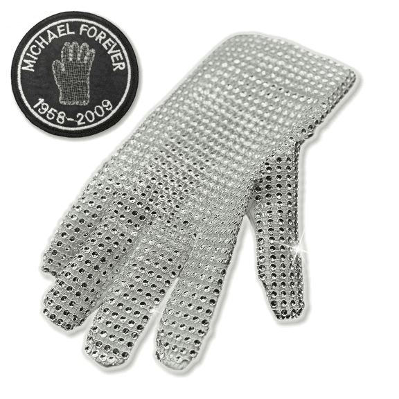 The Kings Style of Rare Michael Forever Silver Glove with Patch in Box -Handmade Artware-for Collection Imitator Impersonator for Adults-Single Side