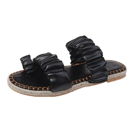 

KI-8jcuD White Bear Paw Slippers Fashion Summer Women Slippers Flat Solid Color Linen Sole Pleated Set Toe Comfortable Casual Microwavable Slippers Women Women Plush Bear Slippers Home Indoor Deer F
