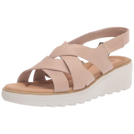 Spring Wedge Clarks Jillian Spring Wedge Sandal, Sand Leather, 8 Wide | Walmart Canada