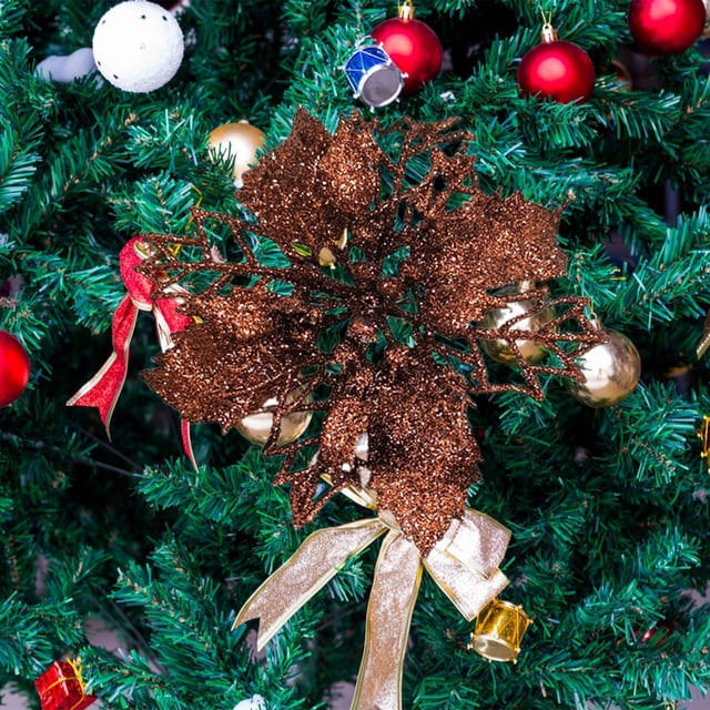 Xihbxyly Adornos Navideños, Púas de Flores de Pascua con Purpurina, Adornos para El Árbol Fáciles de Colgar, Detalles Deslumbrantes para Coronas, Centros de Mesa Festivos, Decoración Festiva para El