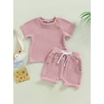 thumbnail image 4 of Lamuusaa Baby 2Pcs Summer Outfits, Short Sleeve Waffle Knit T-Shirt + Knot Front Shorts Set, 4 of 9