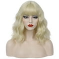 thumbnail image 4 of RightOn Blonde Wig for Women Short Curly Wavy Wig Blonde Wig with Bangs 14 Inches Blonde Synthetic Wig with Wig Cap, 4 of 5