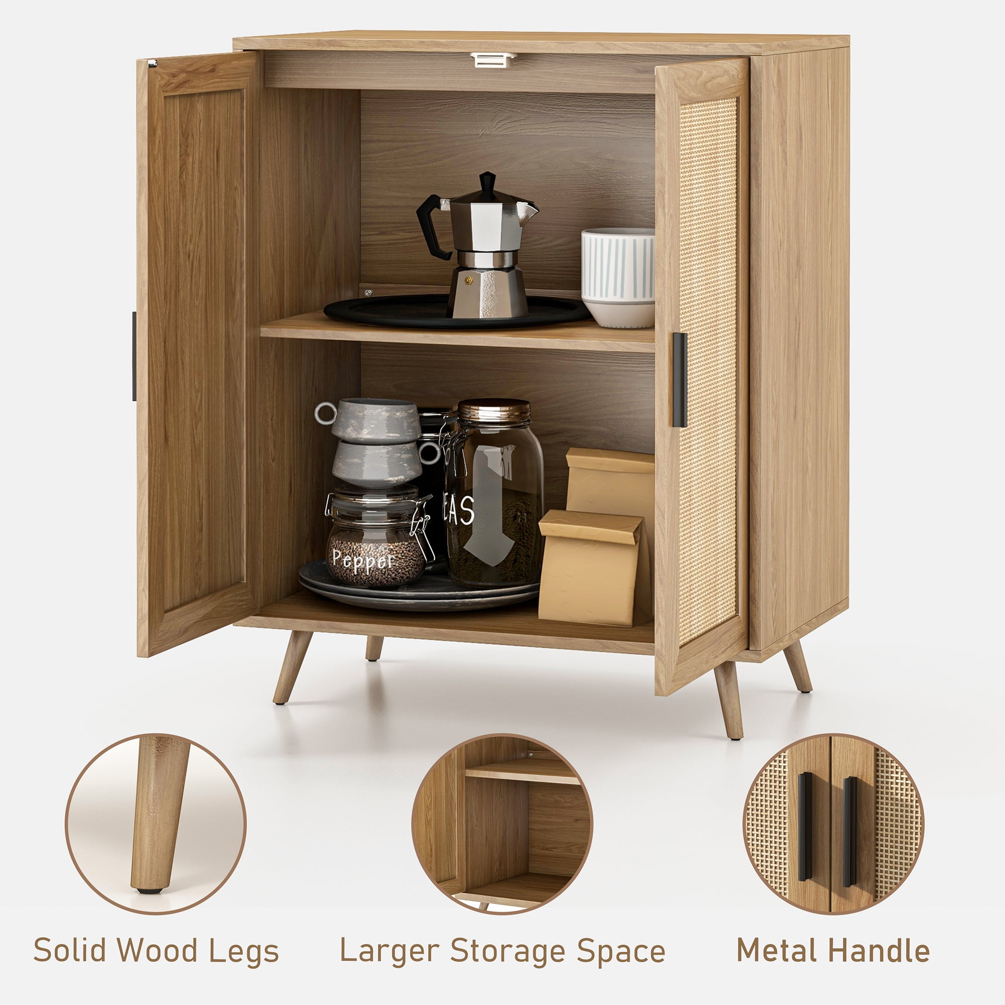 Tolead Wood Sideboard Buffet Cabinet with Storage, Rattan Doors, Rustic, Modern, Kitchen, Shelf