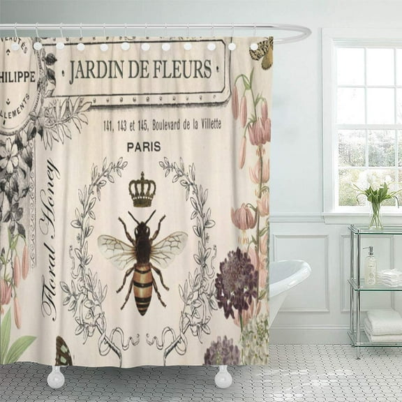 Libin Queen Modern Vintage French Bee Wateringcan Antique Honey Crown Shower Curtain 60x72 inch