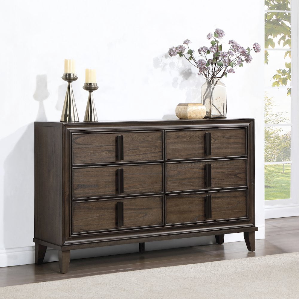 Roundhill Furniture Aetheria Contemporary Wood 6-Drawer Dresser in Dark Brown
