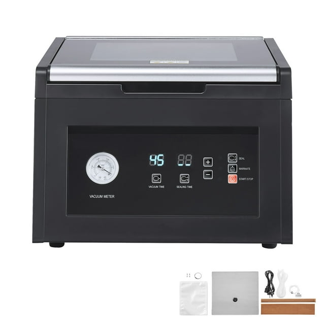 KFFKFF Scelleuse sous Vide à Chambre, Puissance de Pompe à Vide 380 W, Machine d'Emballage de Sacs de Scellage pour Aliments Humides, Viande, Conception Compacte avec Longueur de Scellage de 11,5 Po