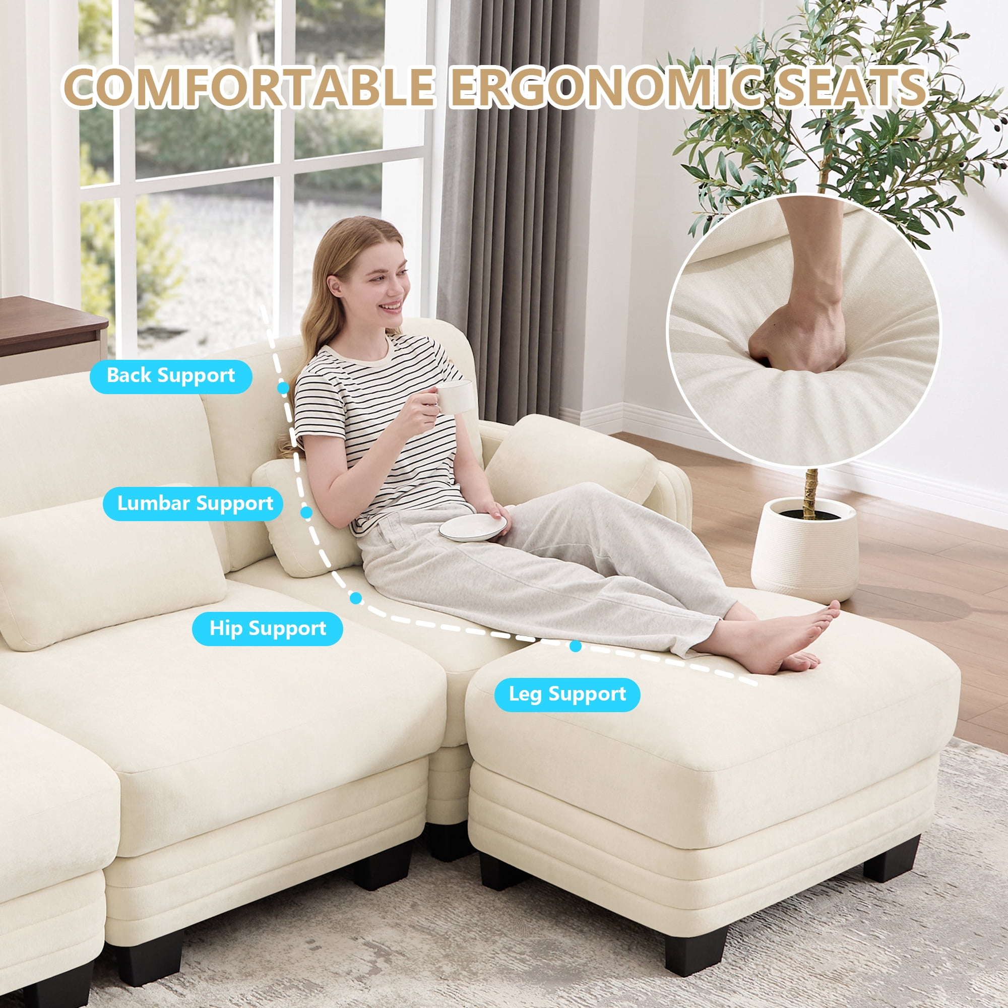 70" Modern Modular 2 Seater Loveseat Sofa Couch with 4 Pillows